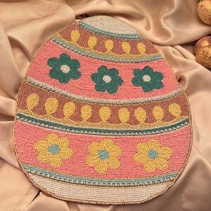 Cynthia Rowley Easter Egg Orange 15” Oval Beaded Placemat